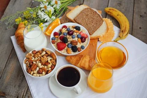 Healthy breakfast on table Stock Photos