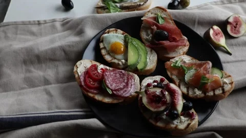 Healthy breakfast with  toasts, rotating Stock Footage 319420275