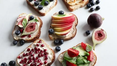 Healthy breakfast with  toasts, rotating Stock Footage 319420313