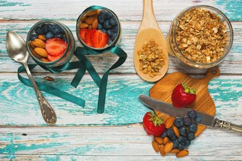 Healthy breakfast for two persons Stock Photos