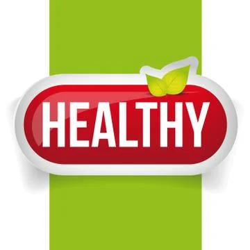 Healthy button vector with leaves Stock Illustration