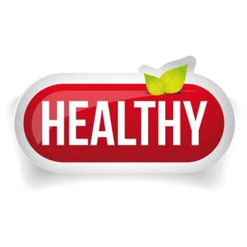 Healthy button vector with leaves Illustrazione stock