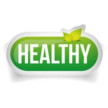 Healthy button vector with leaves Stock Illustration