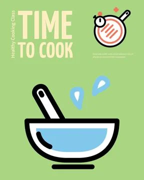 Healthy Cooking Class Time To Cook Placard Poster Banner Card Template. Vector Stock Illustration