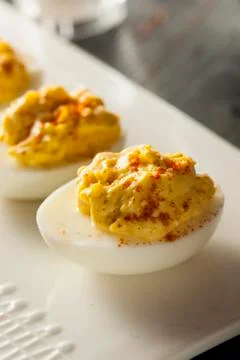 Healthy deviled eggs as an appetizer 스톡 사진