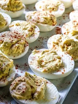 Healthy Deviled Eggs as an Appetizer 스톡 사진