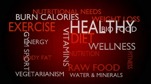 Healthy diet word tag cloud, red variant, 3D rendering Stock Footage 64199853