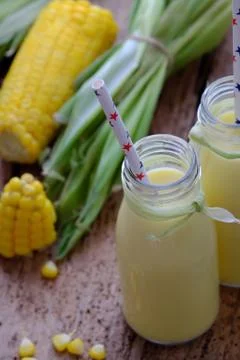 Healthy drinking, corn milk Stock Photos