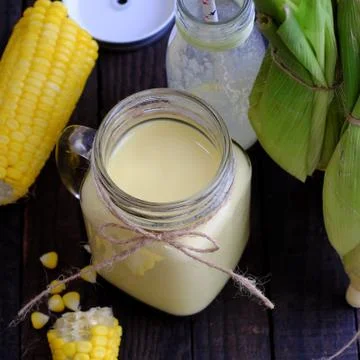 Healthy drinking, corn milk Stock Photos