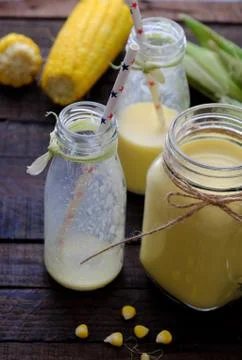 Healthy drinking, corn milk Stock Photos