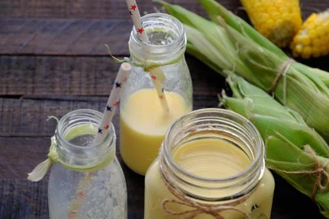 Healthy drinking, corn milk Stock Photos