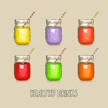 Healthy drinks set Stock Illustration