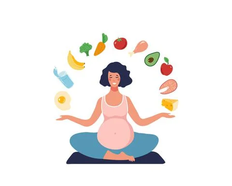 Healthy eating concept during pregnancy. A pregnant woman leads a healthy Stock Illustration