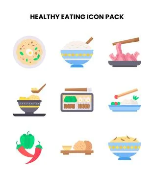 Healthy Eating Flat Bundle Icons Pack Stock Illustration