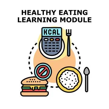 Healthy eating learning module educating about calories and nutrition Stock Illustration