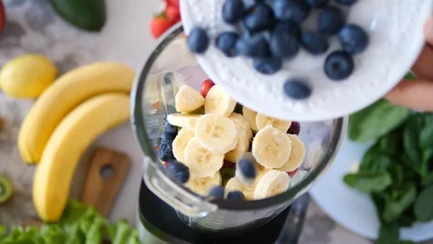 Healthy Eating, Nutrition And Diet With Fruit And Berry Smoothie Stock Footage 97353471