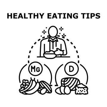 Healthy eating tips concept identifying essential nutrients Stock Illustration