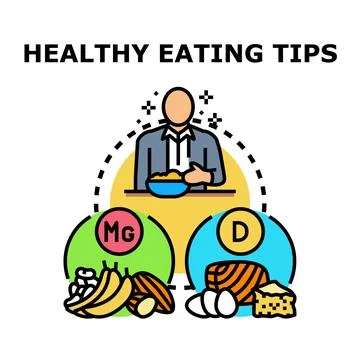 Healthy eating tips concept identifying essential nutrients Stock Illustration