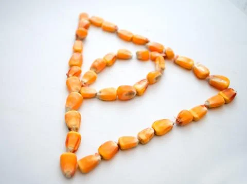 Healthy ecological corn in the form of a triangle with an eye on a white back Stock Photos