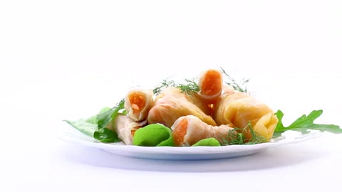 Healthy fermented cabbage rolls with fresh vegetable stuffing Stock Footage 340105311