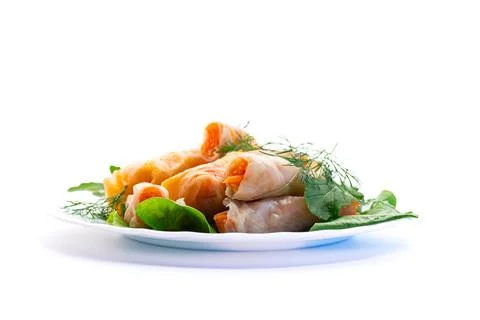 Healthy fermented cabbage rolls with fresh vegetable stuffing Stock Photos