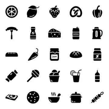 Healthy Food and Drinks Solid Icons Pack Stock Illustration