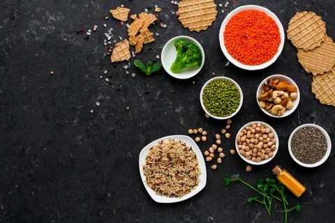 Healthy food concept (legumes, greens,  lentils and more). Food background Stock Photos