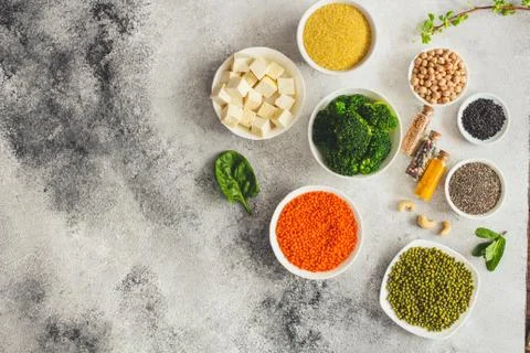 Healthy food concept (legumes, greens,  lentils and more). Food background Stock Photos