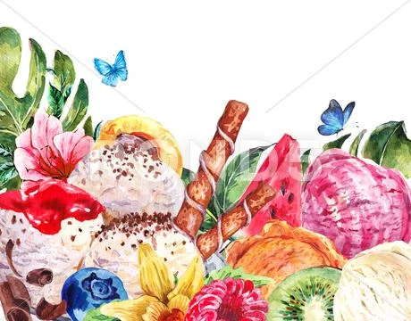 Healthy Food Eco Banner with Balls of Ice Cream Stock Illustration