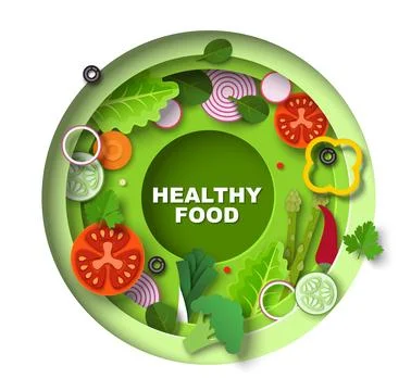 Healthy food paper cut craft vector poster Stock Illustration