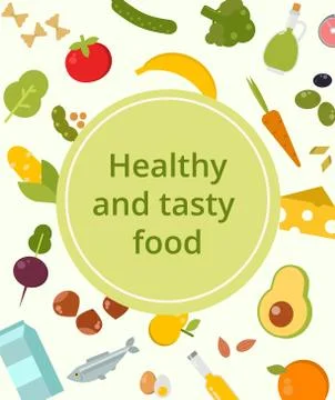 Healthy food pattern background round space for text vector illustration. Set of イラスト素材
