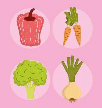 Healthy food pepper broccoli onion and carrots Stock Illustration
