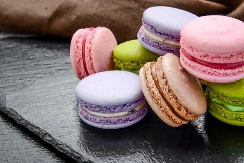 Healthy food, stack of macarons, macaroons French cookie Stock Photos