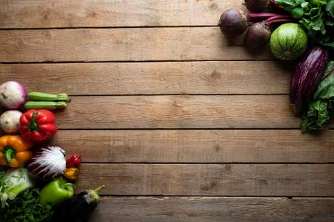 Healthy food, vegetables on a wooden table Stock Photos