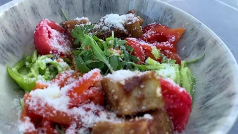 Healthy Fresh Vegetable Salad with Avocado and Grilled Vegetables Vídeos de archivo 340185292