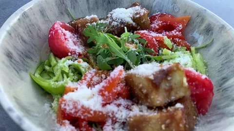 Healthy Fresh Vegetable Salad with Avocado and Grilled Vegetables Vídeos de archivo 340185294