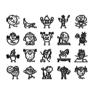 Healthy fruit and vegetable characters exercising and keeping fit Stock Illustration