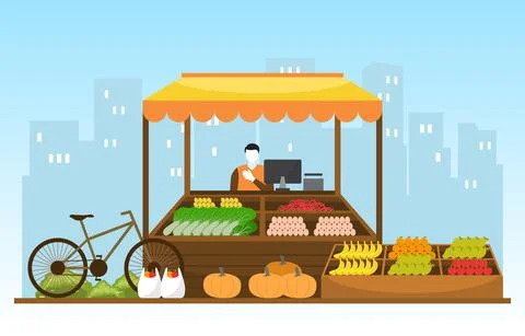 Healthy Fruit Vegetable Store Stall Stand Grocery in City Illustration Illustrazione stock