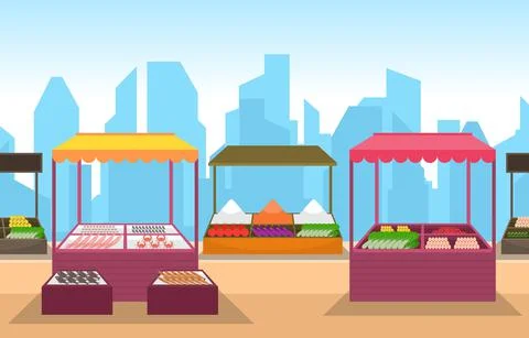 Healthy Fruit Vegetable Store Stall Stand Grocery in City Illustration 스톡 일러스트