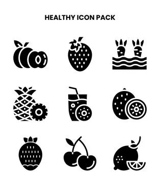 Healthy Glyph Vector Icons Pack Stock Illustration