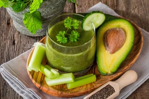 Healthy green juice smoothie Stock Photos