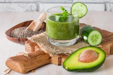 Healthy green juice smoothie Stock Photos