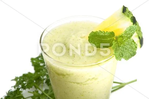 Healthy green vegetable juice with parsley Stock Photos