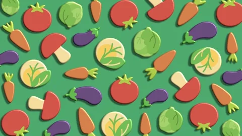 Healthy green vegetable pattern with tomatoes carrots and eggplants background Stock Footage 324856175