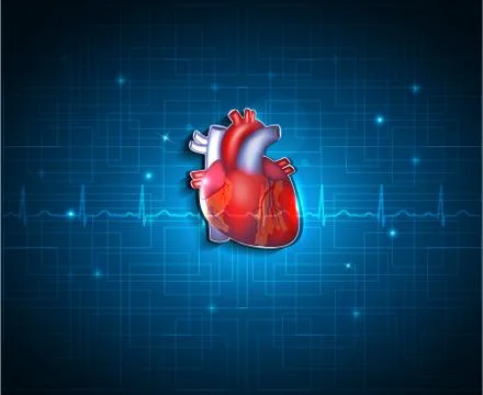 Healthy heart on a blue technology background Stock Illustration