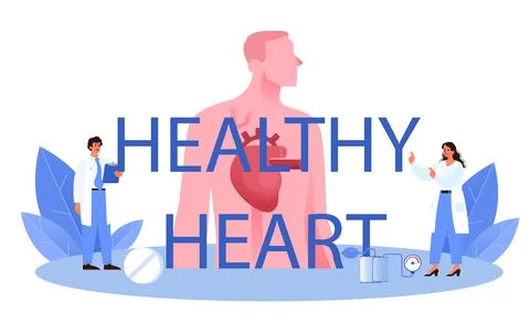 Healthy heart typographic header. Idea of heart care and medical diagnostic Stock Illustration