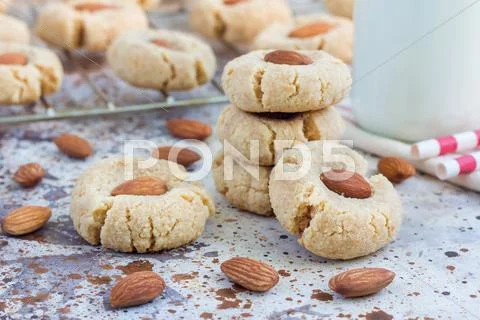 Healthy homemade almond cookies without butter and flour, horizontal Stock Photos
