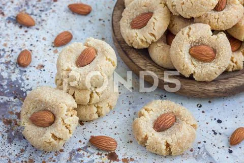 Healthy homemade almond cookies without butter and flour, horizontal Stock Photos