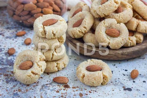 Healthy homemade almond cookies without butter and flour, horizontal Stock Photos