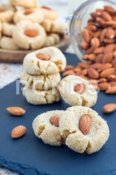 Healthy homemade almond cookies without butter and flour , vertical Stock Photos